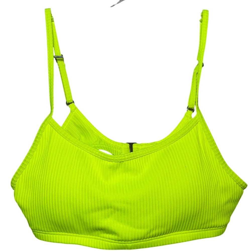 Halara Neon Lime Green Ribbed Bikini Top XS Adjustable Straps beach pool